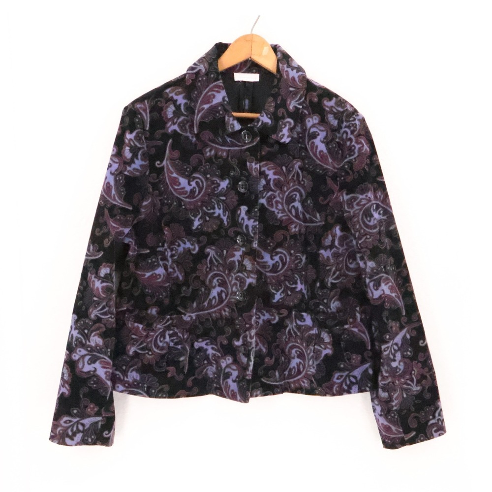 Charter Club Paisley Blazer Jacket Womens Size XL Purple Black Corduroy Boho